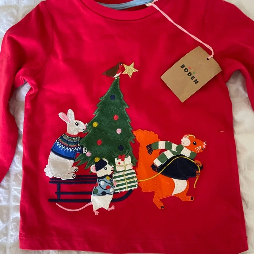 Boden Red Long Sleeve Christmas Tee - Picture 4 of 7